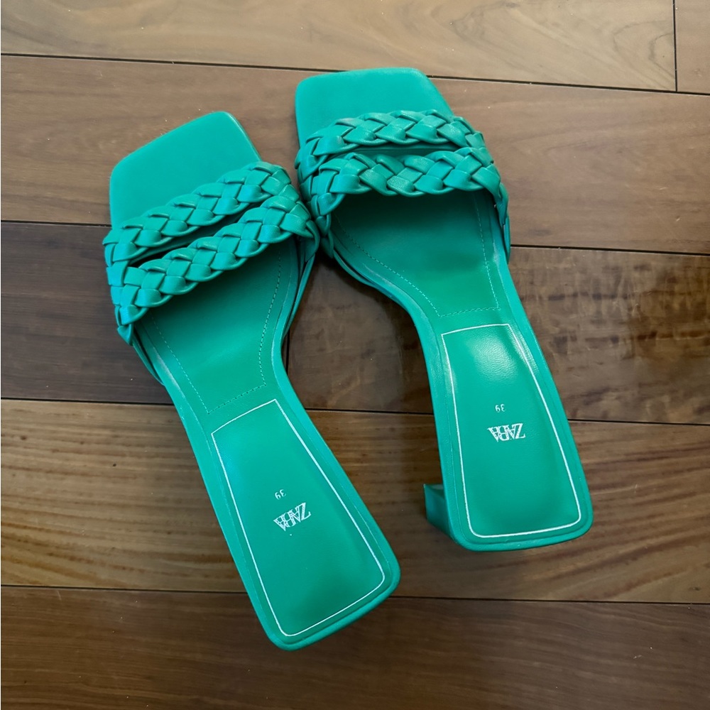 Zara Green Braided Slide Sandals sz 39